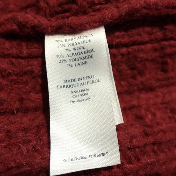 Faherty Aria Burgundy Wool and Alpaca Knit Sweater V-Neck Balloon Sleeves Size S - Picture 10 of 15